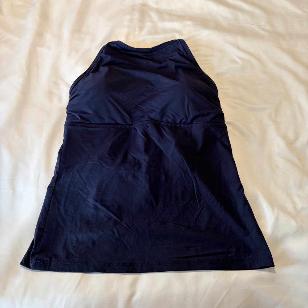 Athleta Womens Medium Navy Blue High Neck Lace Up Back Tankini Workout Top